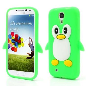 3D Силиконов гръб Samsung i9500 S4 - зелен пингвин