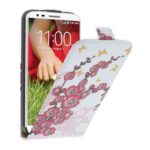 Кожен калъф Flip LG G2 - бял с розови цветя