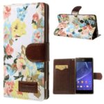 Калъф текстил / book type / Sony Xperia Z2 - бял с цветя