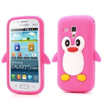 3D Силиконов гръб Samsung S7562 Galaxy S Duos - розов пингвин