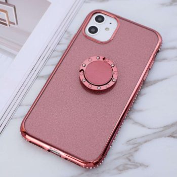 Силиконов гръб с брокат и ринг iPhone 11 - rose-gold