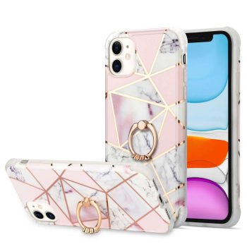 Силиконов гръб Ring Marble iPhone 11 - розов