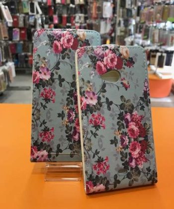 Кожен калъф Nokia 535 / Flexi - зелен с рози