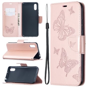 Калъф / book type / Xiaomi Redmi 9A - rose-gold пеперуди
