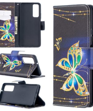 Кожен калъф тефтер /book type/ Huawei P Smart 2021 - златиста пеперуда