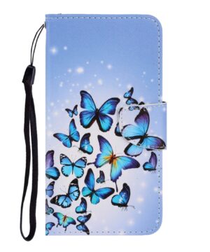 Кожен калъф тефтер /book type/ Huawei P Smart 2021 - син с пеперуди