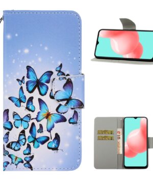 Кожен калъф тефтер / book type / Samsung Galaxy A12 - сини пеперуди