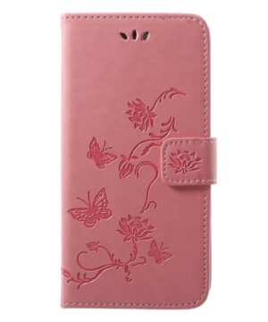 Кожен калъф тефтер /book type/ Huawei P20 Pro - розов с цветя и пеперуди