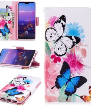 Кожен калъф тефтер /book type/ Huawei P20 Pro - шарени пеперуди