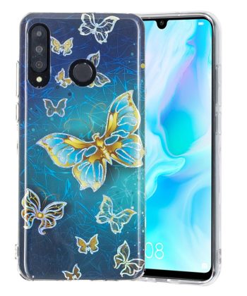 Силиконов калъф гръб Huawei P30 Lite - златисти пеперуди