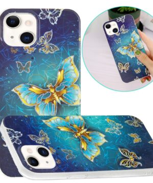 Силиконов калъф гръб iPhone 13 Mini - златисти пеперуди