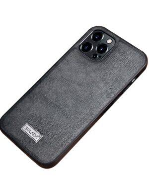Силиконов калъф гръб с кожа Sulada Leather Case iPhone 13 Pro - черен