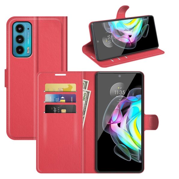 Кожен калъф тефтер /book type/ Motorola Edge 20 - червен