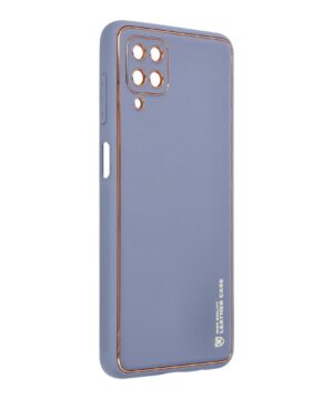 Силиконов калъф гръб с кожа Leather Case Samsung Galaxy A12 - син