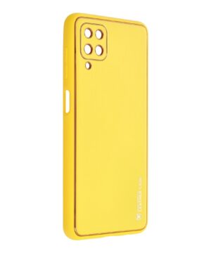 Силиконов калъф гръб с кожа Leather Case Samsung Galaxy A12 - жълт
