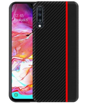 Силиконов калъф гръб Moto Carbon Samsung Galaxy A70 - черен с червена лента