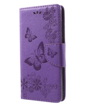 Кожен калъф тефтер / book type / Huawei Mate 10 Lite - лилав с цветя и пеперуди
