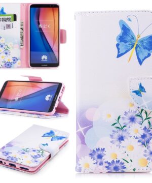 Кожен калъф тефтер / book type / Huawei Mate 10 Lite - пеперуда с маргаритки