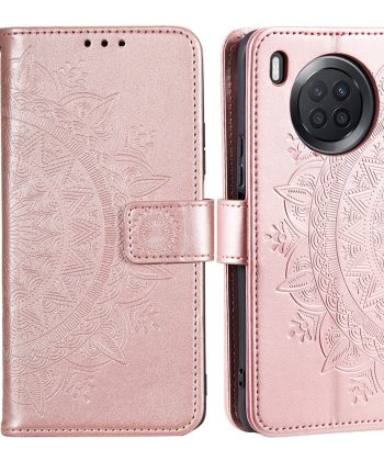 Кожен калъф тефтер / book type / Huawei Nova 8i / Honor 50 Lite - rose-gold мандала