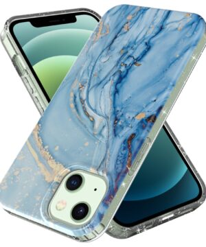 Силиконов калъф гръб Glittering Powder IMD Marble Pattern iPhone 13 - син мрамор