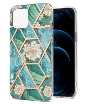Силиконов калъф гръб IMD Design Marble Pattern iPhone 13 Pro - зелен с цветя