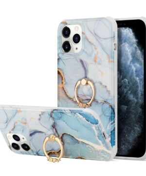 Силиконов калъф гръб с пръстен Ring Case iPhone 13 Pro - син мрамор