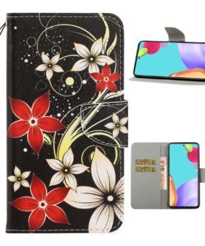 Калъф / book type / Samsung Galaxy A52 / A52 5G - черен с цветя