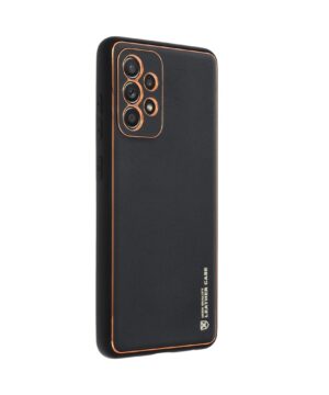 Силиконов калъф гръб с кожа Leather Case Samsung Galaxy A52 / A52 5G - черен