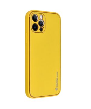 Силиконов гръб с кожа Leather Case iPhone 12 Pro - жълт