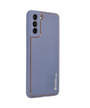 Силиконов калъф гръб с кожа Leather Case Samsung Galaxy S21 Plus - син