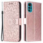 Кожен калъф тефтер / book type / Motorola Moto G22 / Moto E32 - rose-gold мандала