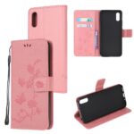 Кожен калъф тефтер / book type / Xiaomi Redmi 9A - розов с цветя и пеперуди