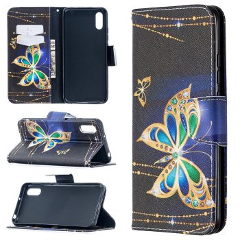 Кожен калъф тефтер / book type / Xiaomi Redmi 9A - златиста пеперуда