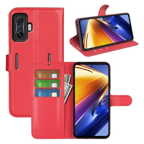 Кожен калъф тефтер / book type / Xiaomi Poco F4 GT - червен