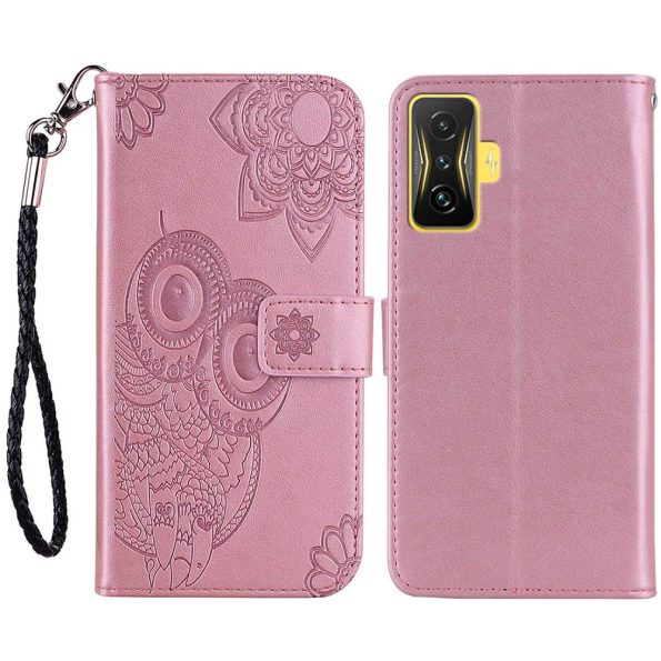 Кожен калъф тефтер / book type / Xiaomi Poco F4 GT - rose-gold бухал