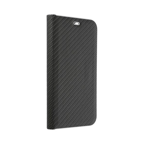 Кожен калъф тефтер / Luna book carbon / Xiaomi Redmi 10 - черен