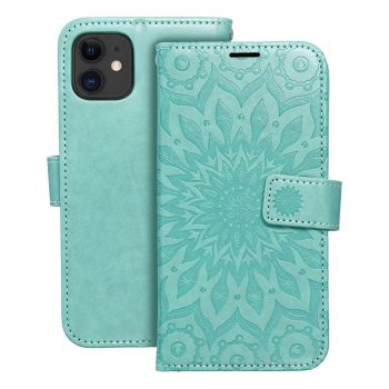 Кожен калъф тефтер / Mezzo book / iPhone 11 - мента мандала