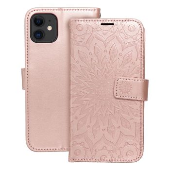Кожен калъф тефтер / Mezzo book / iPhone 11 - rose-gold мандала