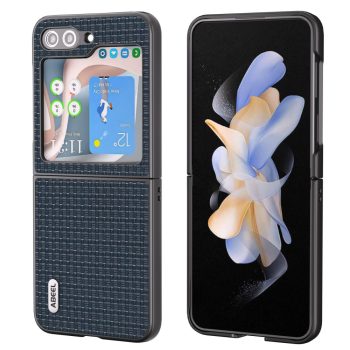 ABEEL For Samsung Galaxy Z Flip5 5G Shockproof Phone Case Cowhide Leather Coated PC Cover - Blue