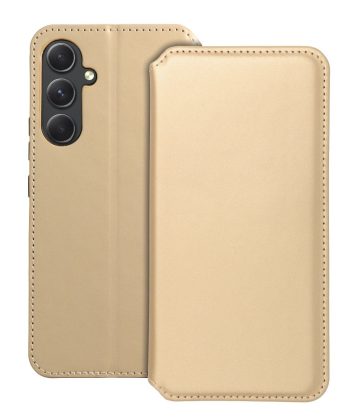 Кожен калъф тефтер / Dual Pocket book / Samsung Galaxy S24 - златен