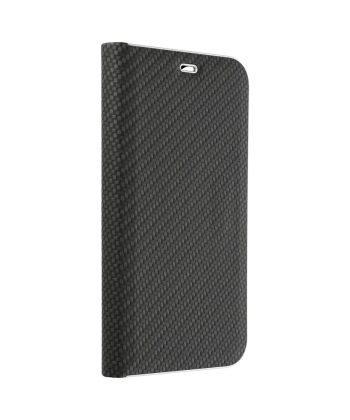 Кожен калъф тефтер / Luna book carbon / Samsung Galaxy S24 - черен