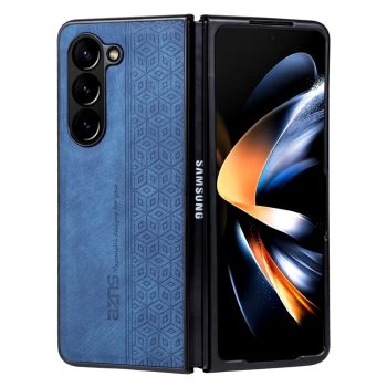 AZNS For Samsung Galaxy Z Fold5 5G Imprinted Phone Case PU Leather + PC Folding Phone Cover - Blue