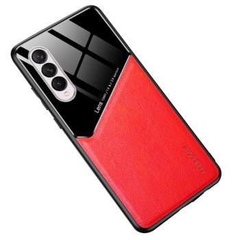 Back Cover for Samsung Galaxy Z Fold4 5G PU Leather Coated TPU+PC Phone Case with Car Mount Metal Sheet - Red
