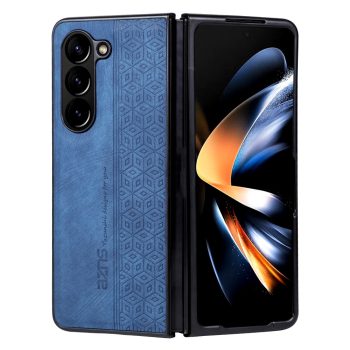 AZNS For Samsung Galaxy Z Fold6 5G Case PU Leather+Hard PC Non-Slip Grip Phone Cover - Blue