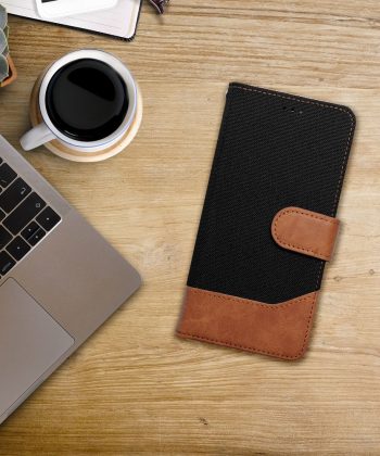 Кожен калъф тефтер / Jeans book / Huawei P30 Lite - черен
