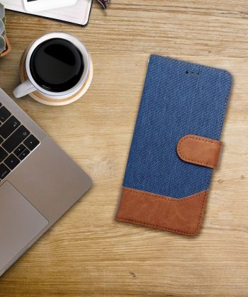 Кожен калъф тефтер / Jeans book / Huawei P30 Lite - син